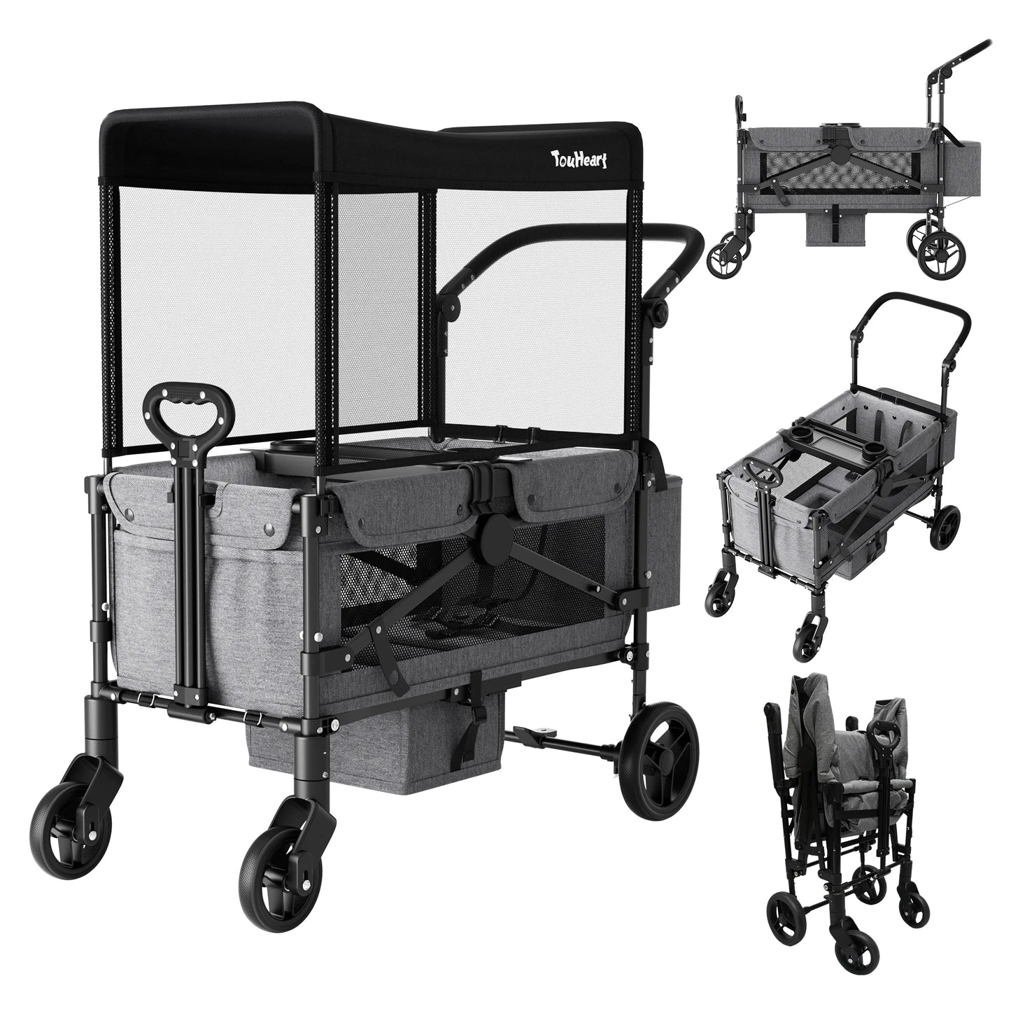 2-Seat Wagon Stroller for Kids with Canopy, 220 lb Load