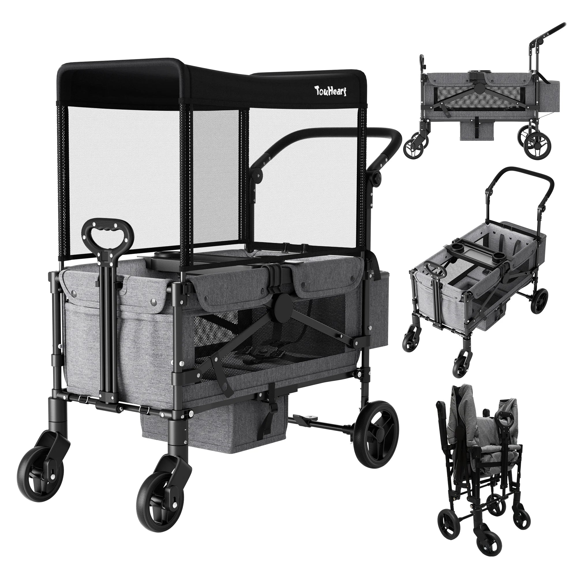 2-Seat Wagon Stroller for Kids with Canopy, 220 lb Load