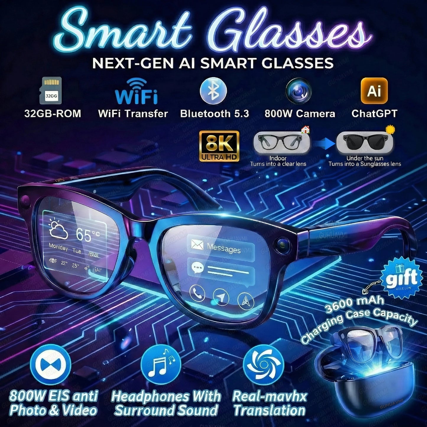 AI Smart Glasses with 4K Camera and Translation