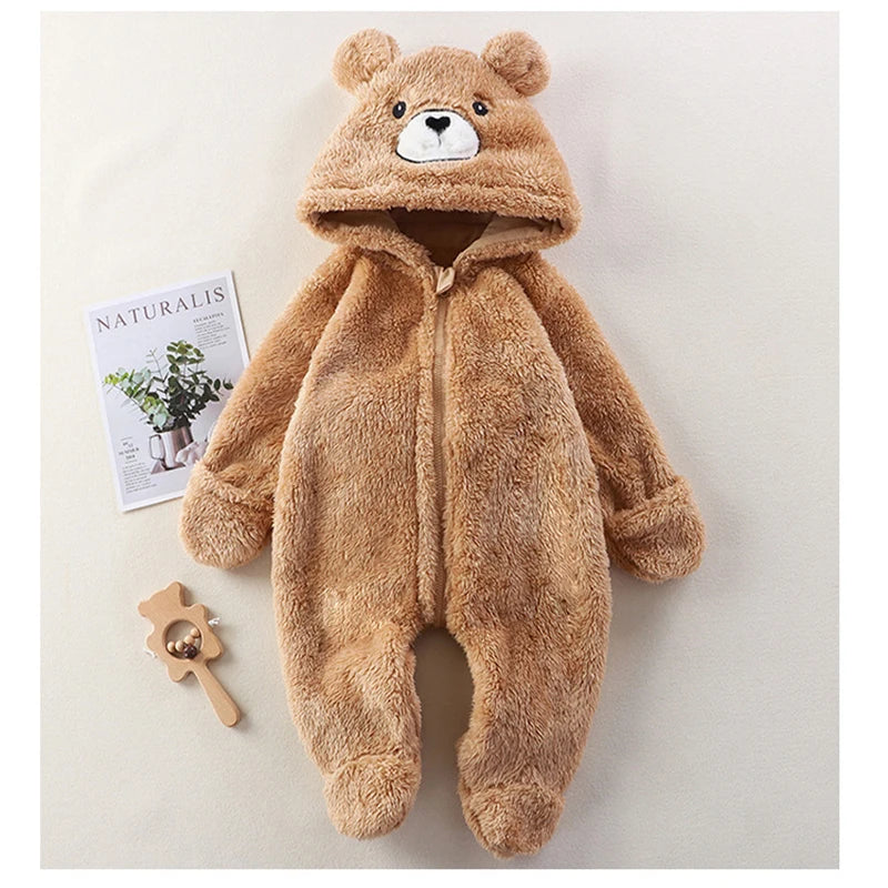 Baby Fleece Animal Hooded Romper – Warm Winter Jumpsuit - EverGrowMarkeplace