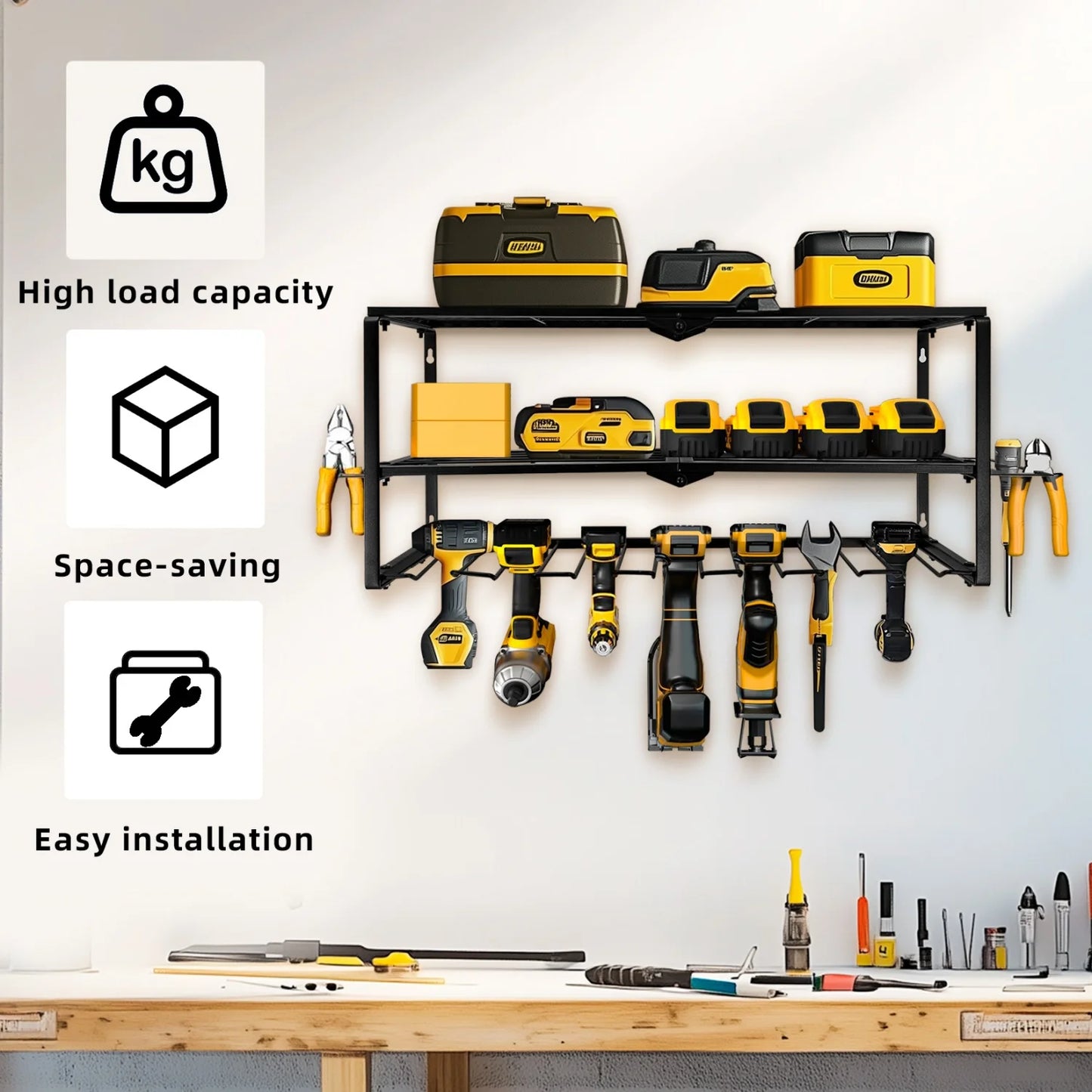 Metal Power Tool Storage Rack Wall Mount Organizer Shelf