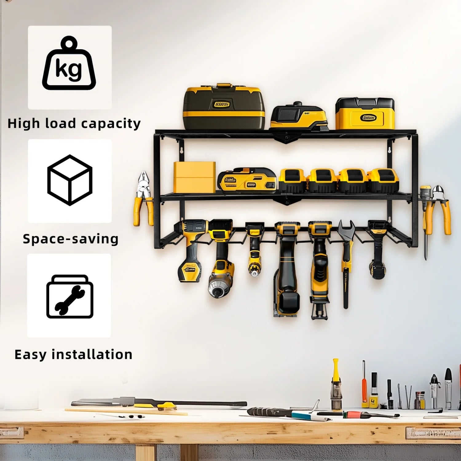 Metal Power Tool Storage Rack Wall Mount Organizer Shelf