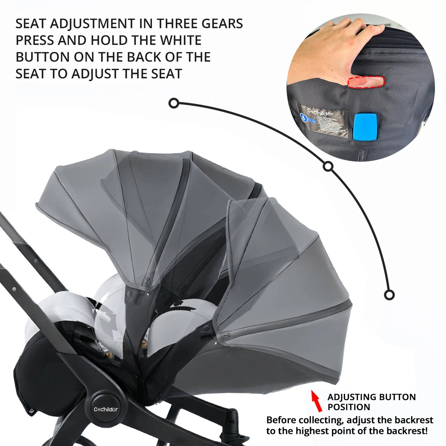 Foldable Baby Stroller with Reversible Seat and High View