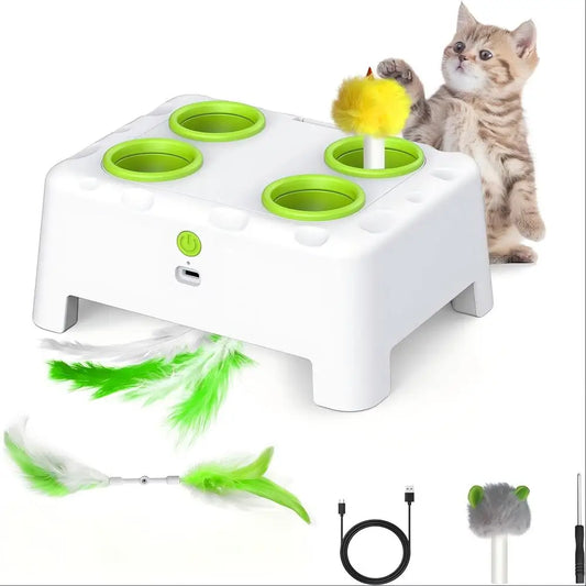 Interactive Whack-a-Mole Cat Toy With Rotating Feather