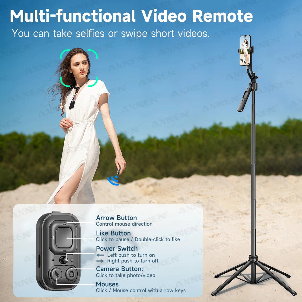 AI Tracking Selfie Stick Tripod – 360° Rotation, 64in