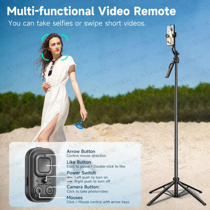 AI Tracking Selfie Stick Tripod – 360° Rotation, 64in