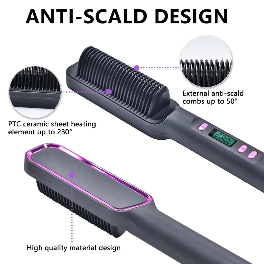 Electric Hot Comb Hair Straightening Brush With LED Display