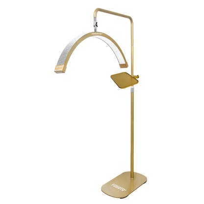Half-Moon LED Ring Light Floor Lamp – Adjustable Beauty Stand