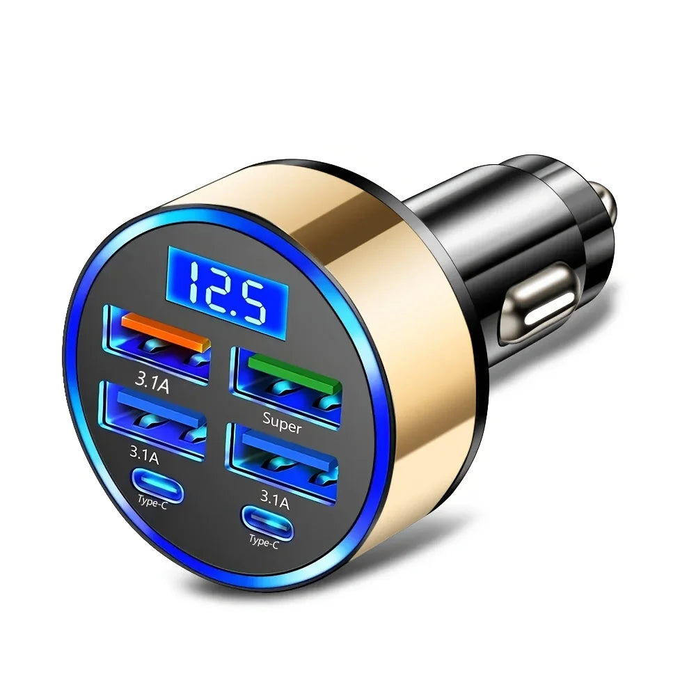 6-Port Fast Charging Car USB Adapter with Display