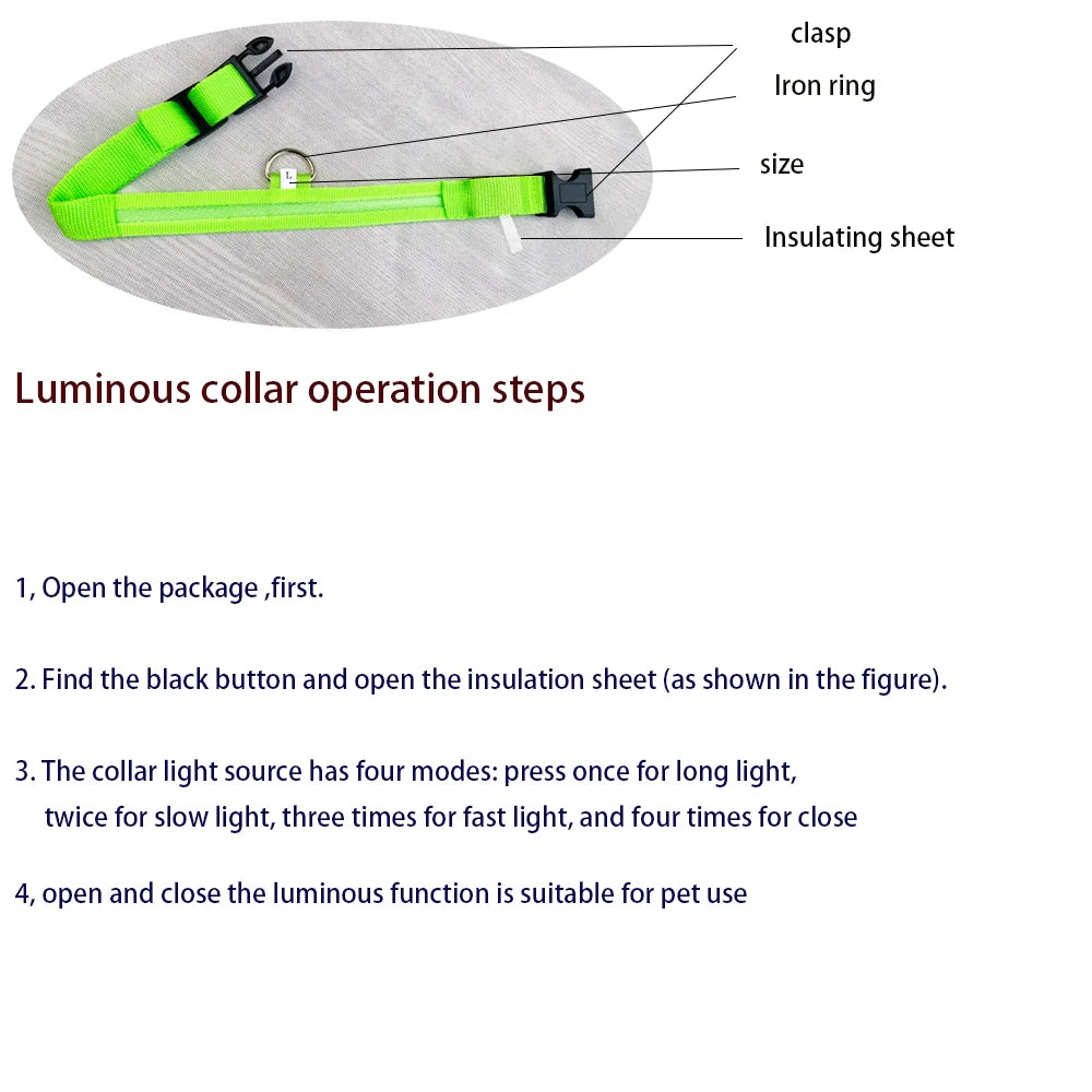 LED Nylon Dog Collar – Light-Up Night Safety Collar