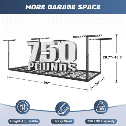 3x8 ft Overhead Garage Storage Rack 26–40 in Adjustable