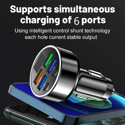 6-Port Fast Charging Car USB Adapter with Display