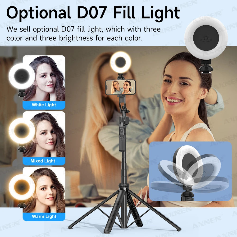 AI Tracking Selfie Stick Tripod – 360° Rotation, 64in