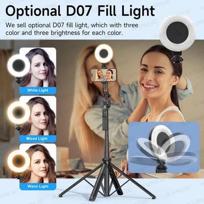 AI Tracking Selfie Stick Tripod – 360° Rotation, 64in