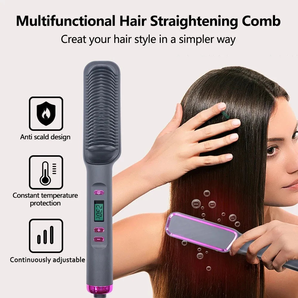 Electric Hot Comb Hair Straightening Brush With LED Display