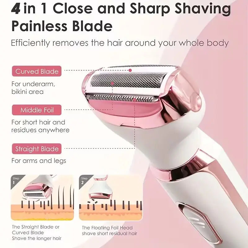 4-in-1 Rechargeable Lady Shaver – Wet & Dry Painless Razor