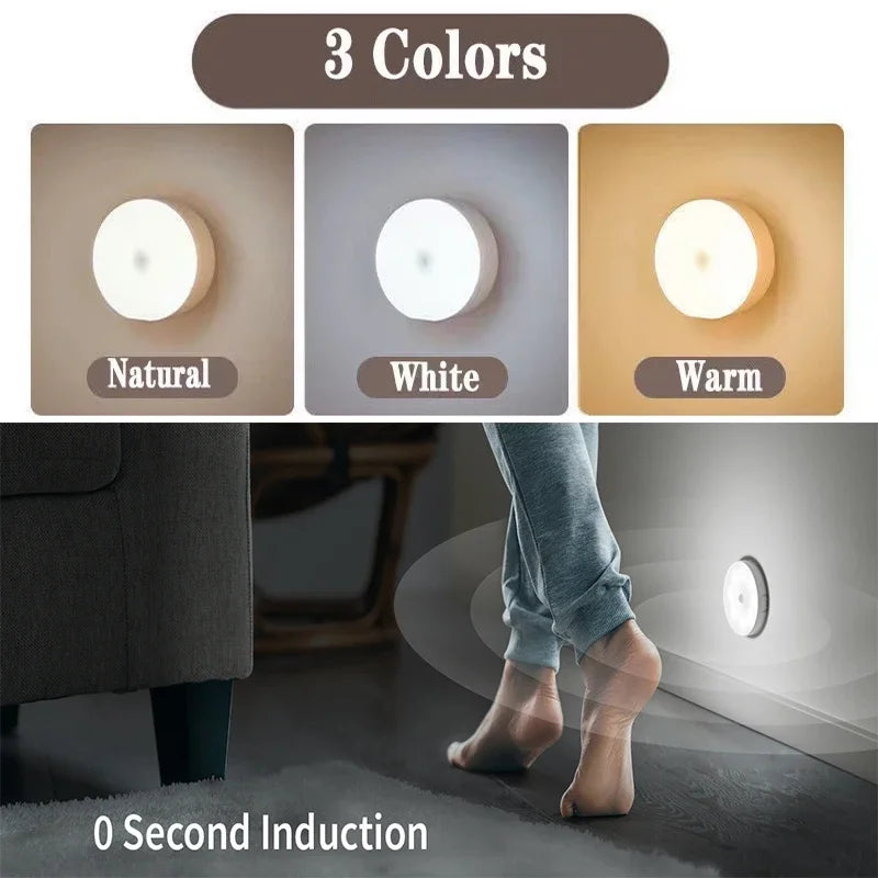 Motion Sensor LED Night Light – USB Rechargeable Round Lamp - EverGrowMarkeplace