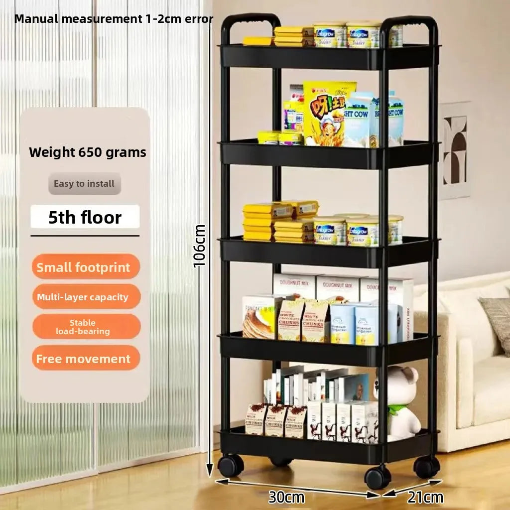 5-Layer Kitchen Storage Trolley Cart – 360° Rolling Rack