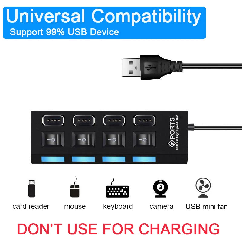 High-Speed USB 2.0 Hub Adapter With Individual Switches
