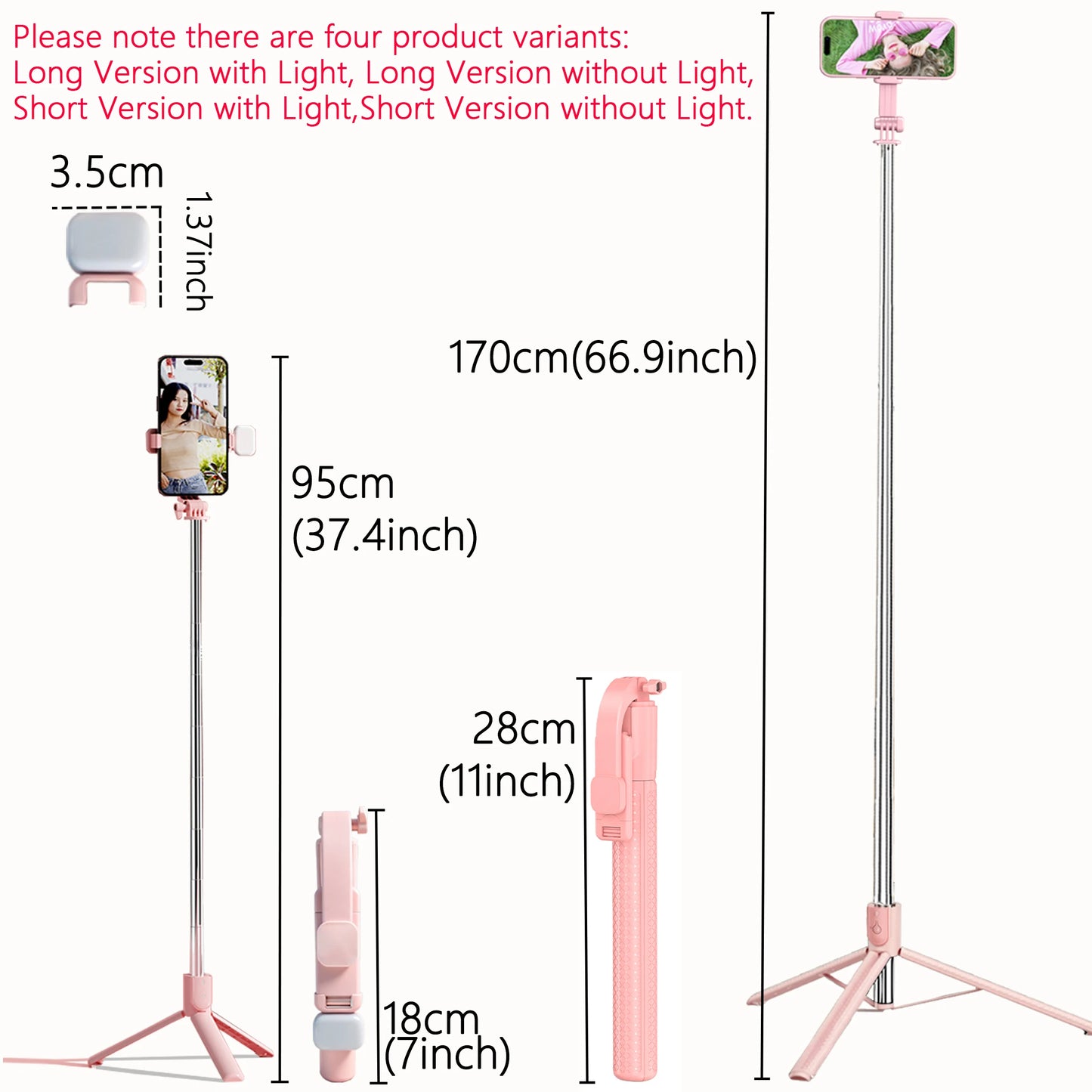 Aluminum Selfie Stick Tripod With Fill Light & Remote