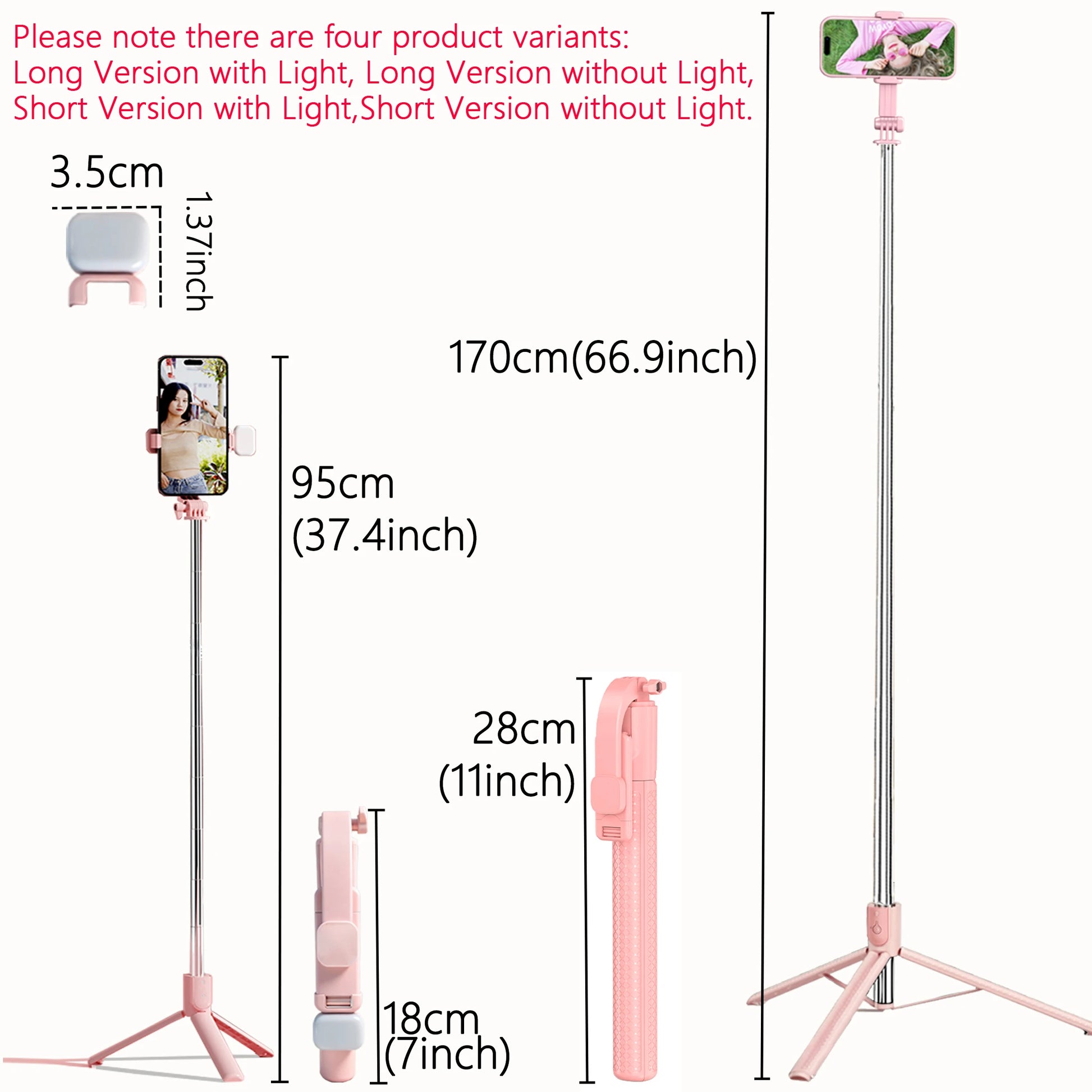 Aluminum Selfie Stick Tripod With Fill Light & Remote
