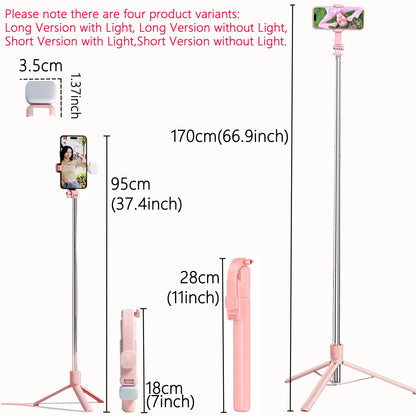 Aluminum Selfie Stick Tripod With Fill Light & Remote