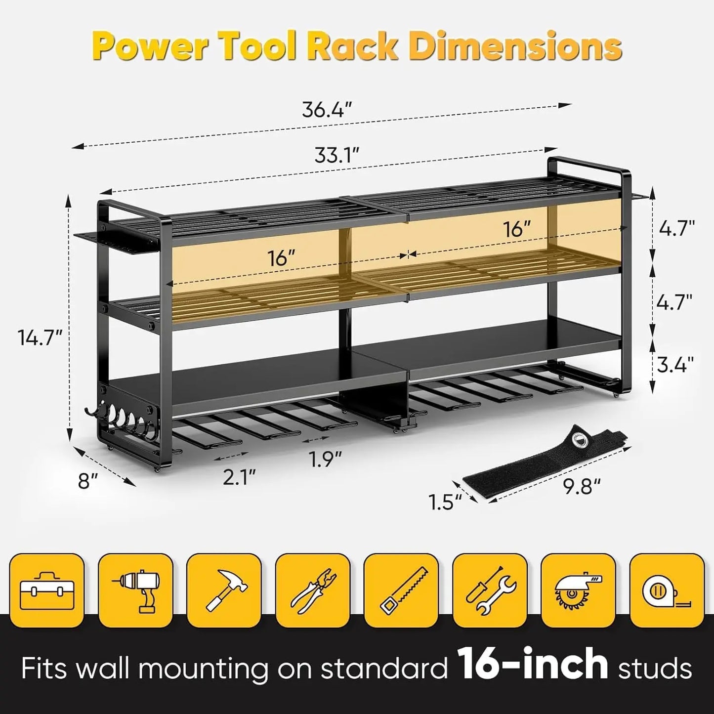 Heavy-Duty Power Tool Wall Organizer with 4 Shelves