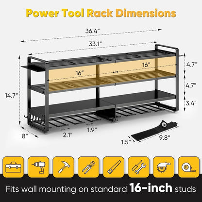 Heavy-Duty Power Tool Wall Organizer with 4 Shelves