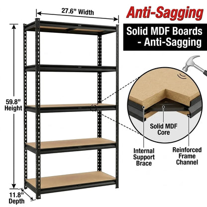5-Tier Garage Shelving Rack with Slim Depth Metal Frame