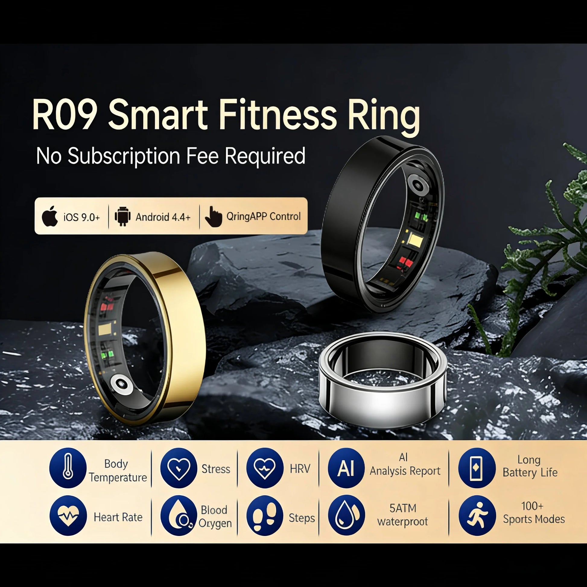 Smart Fitness Ring With AI Health Tracking & Temp