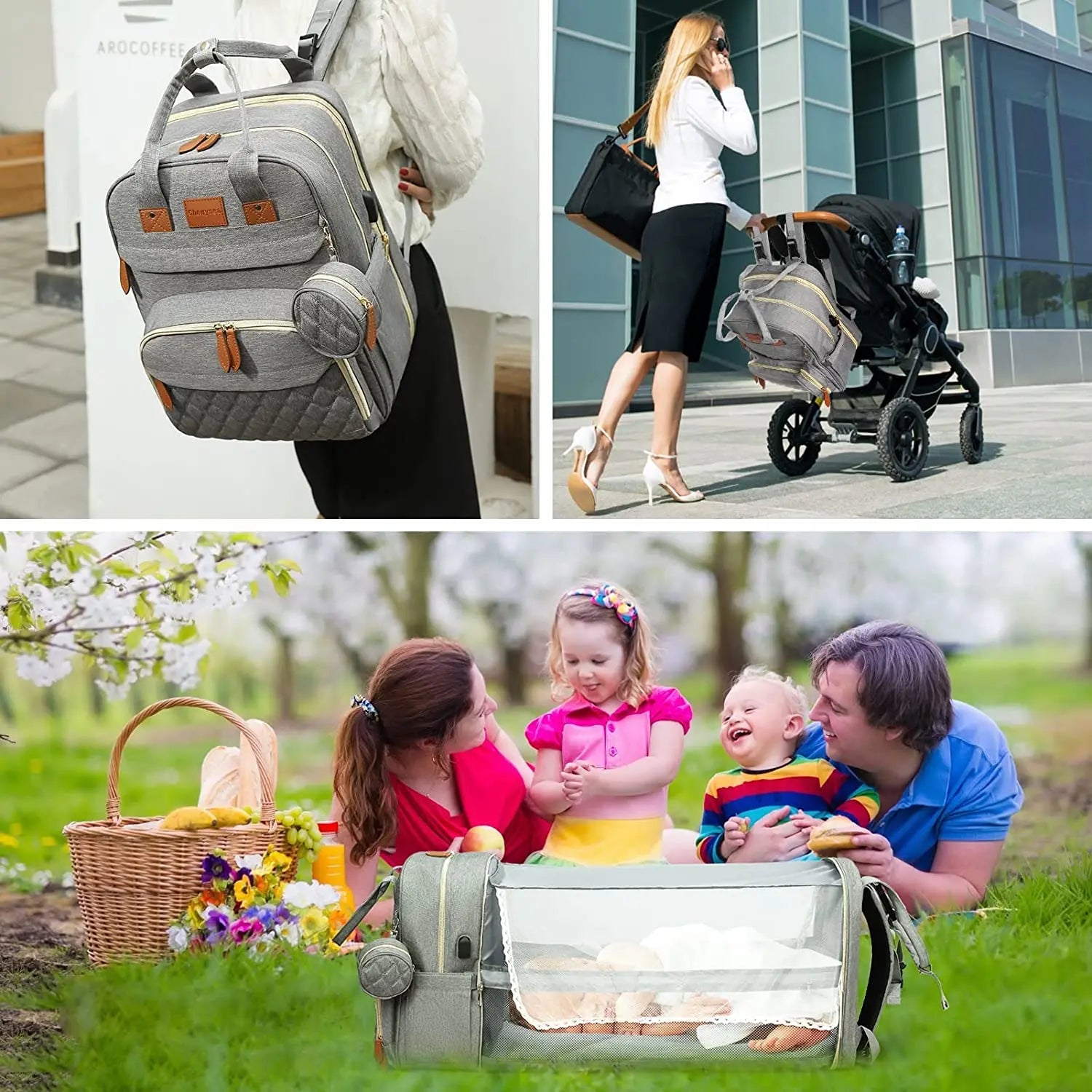 3-in-1 Diaper Bag Backpack with Foldable Baby Bed - EverGrowMarkeplace