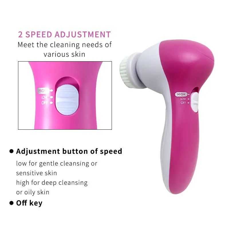 5-in-1 Electric Facial Cleansing Brush With Massager