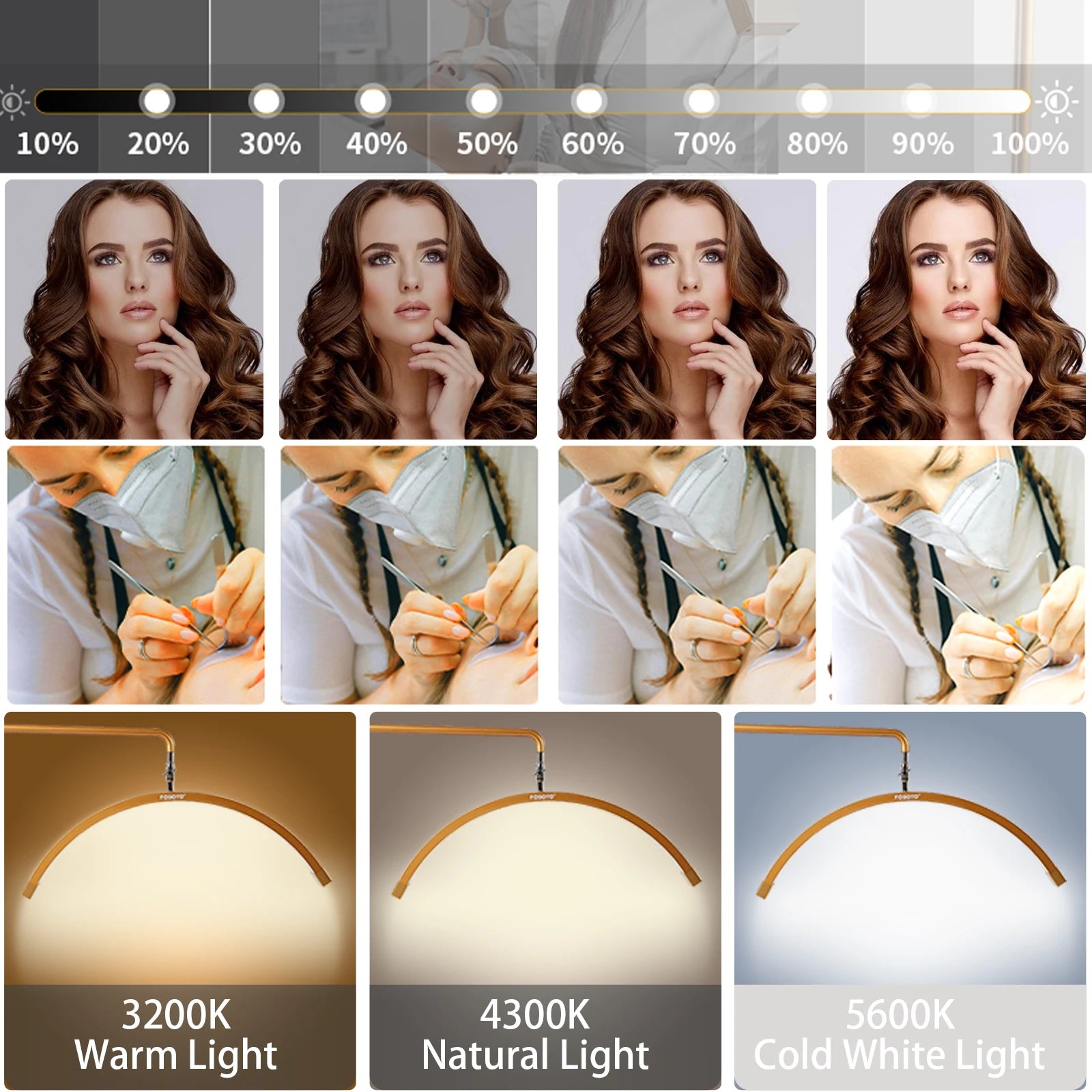 Half-Moon LED Ring Light Floor Lamp – Adjustable Beauty Stand