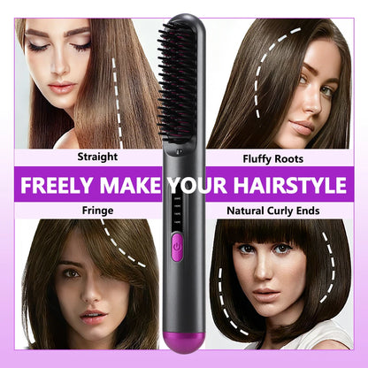 Cordless Hair Straightening Brush – Ceramic, 3 Heat Modes