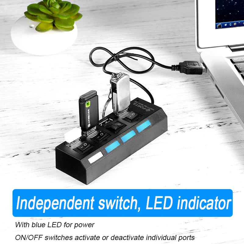 High-Speed USB 2.0 Hub Adapter With Individual Switches