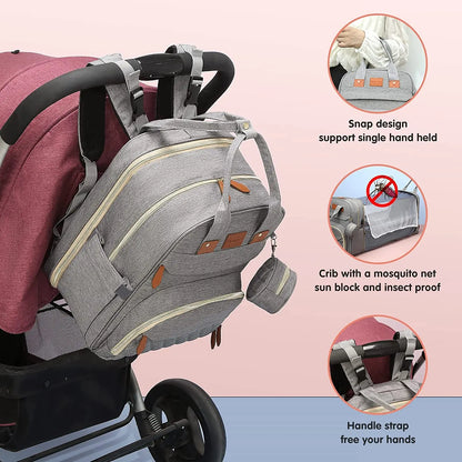 3-in-1 Diaper Bag Backpack with Foldable Baby Bed - EverGrowMarkeplace