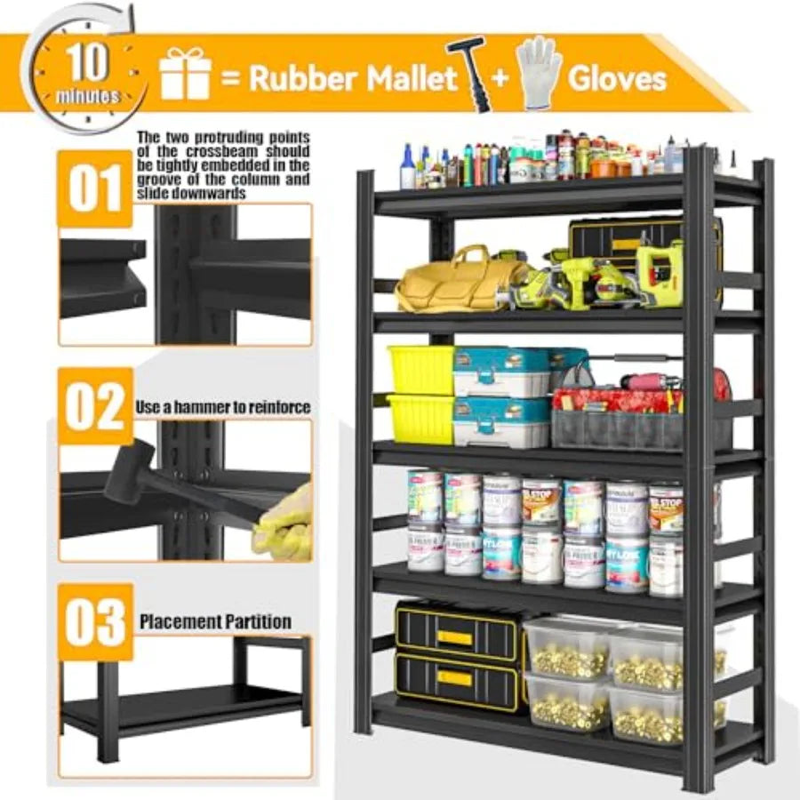 5-Tier Heavy Duty Garage Shelving Rack 3000 lb Capacity