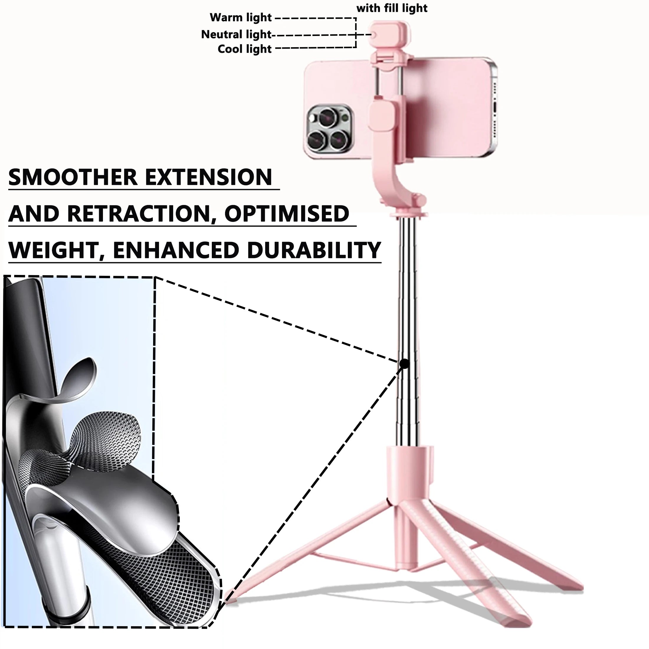 Aluminum Selfie Stick Tripod With Fill Light & Remote