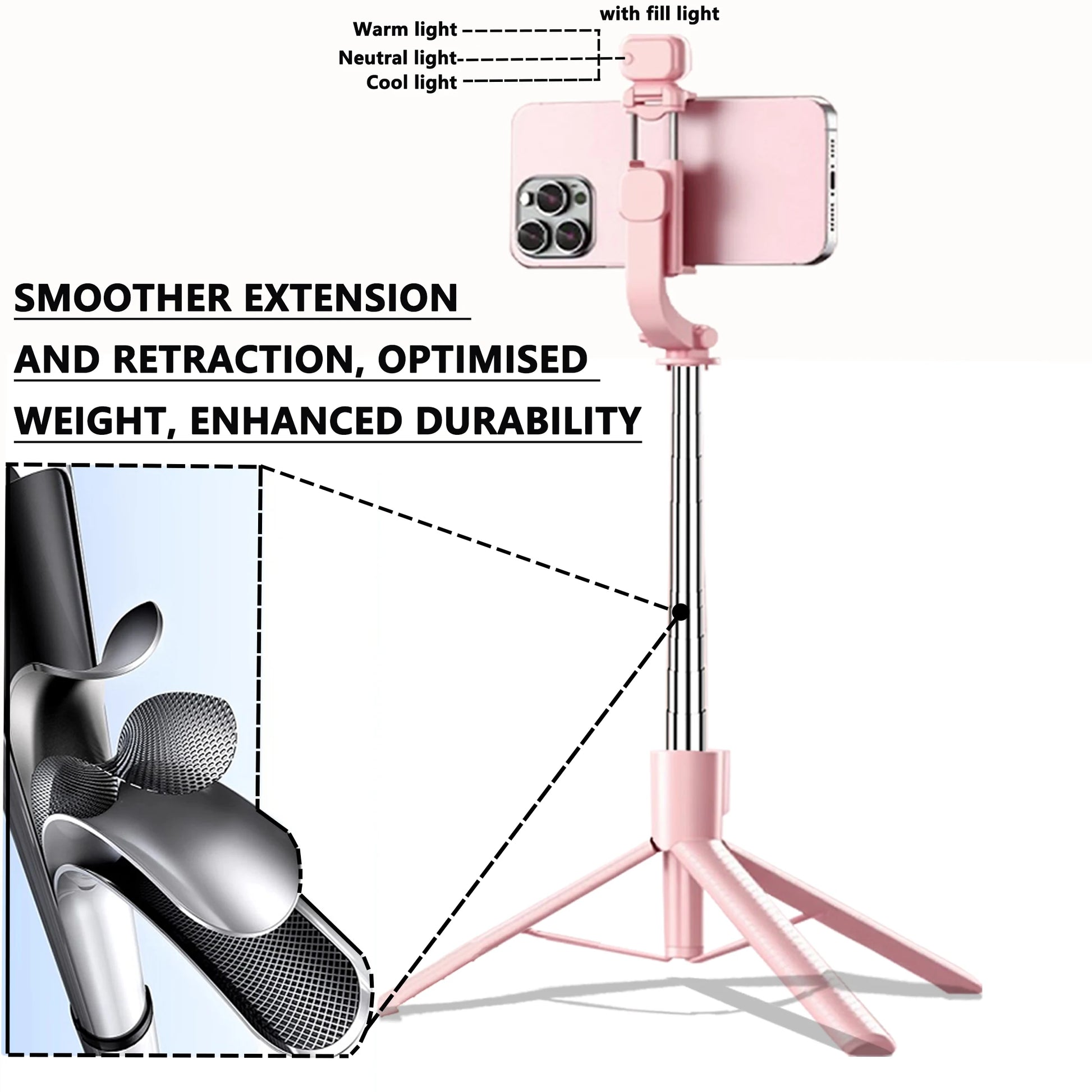 Aluminum Selfie Stick Tripod With Fill Light & Remote