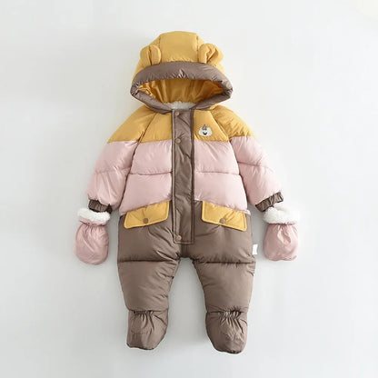 Winter Baby Bear Hoodie Romper with Fleece Lining - EverGrowMarkeplace