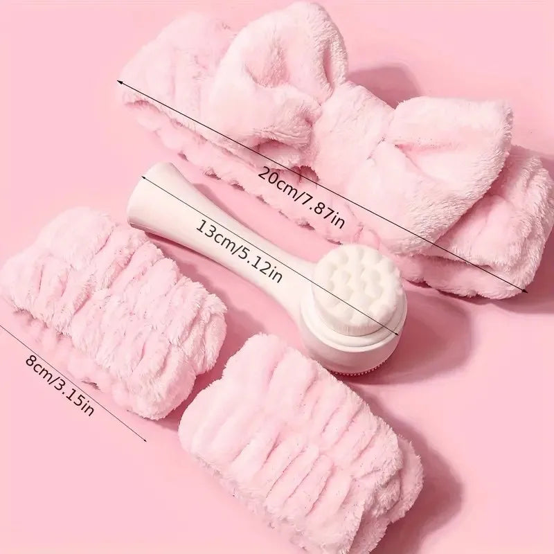 4-Piece Facial Cleansing Kit with Brush, Headband & Bands
