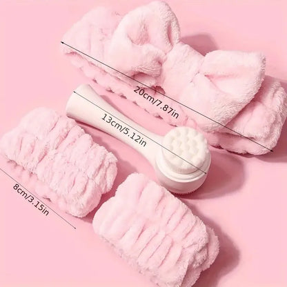 4-Piece Facial Cleansing Kit with Brush, Headband & Bands