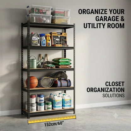 5-Tier Garage Shelving Rack with Slim Depth Metal Frame
