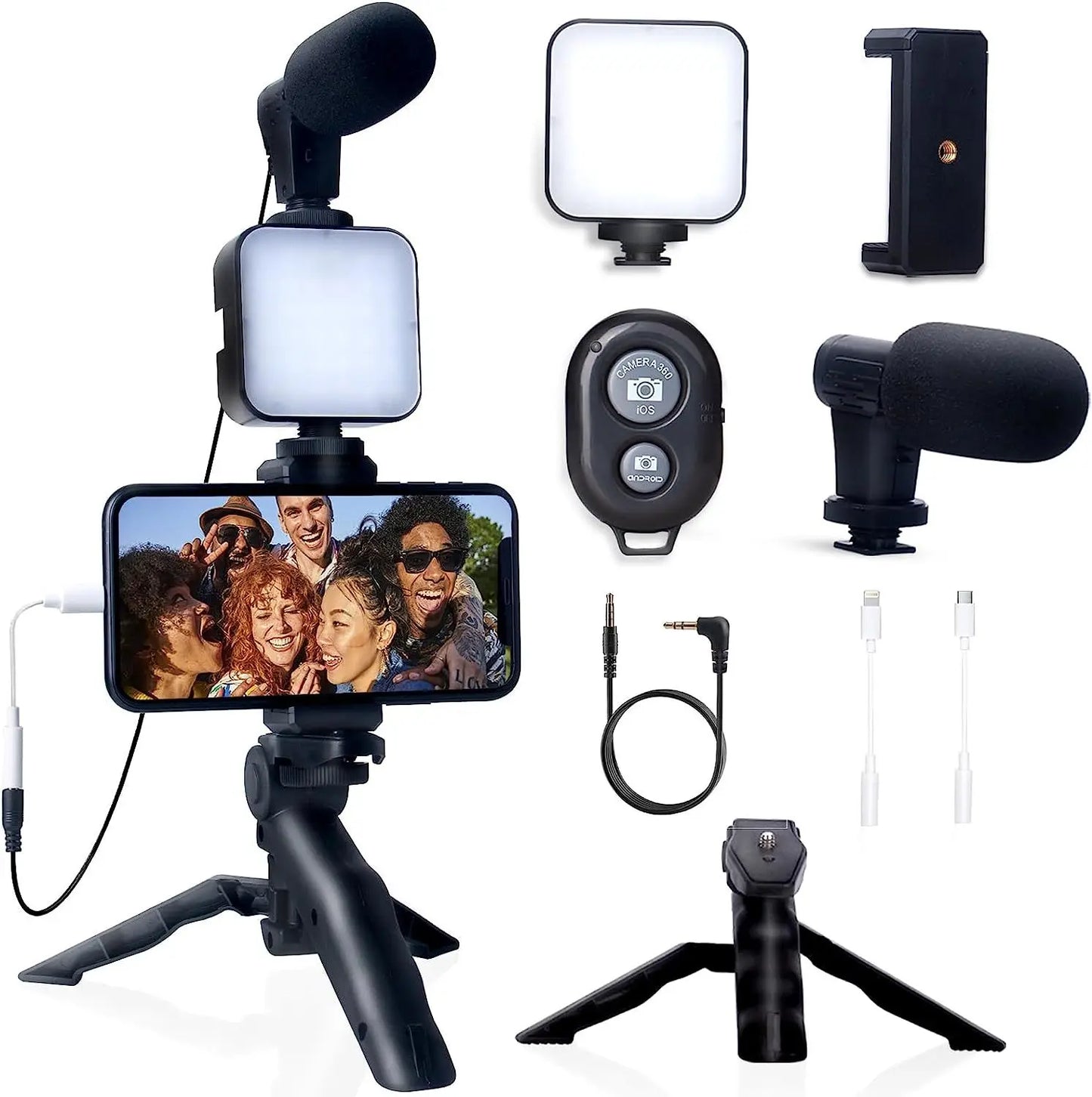 Smartphone Vlogging Kit with Tripod, Mic & LED Light - EverGrowMarkeplace