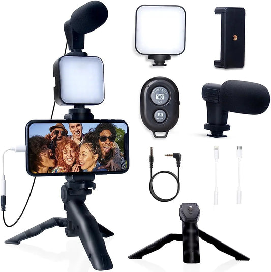 Smartphone Vlogging Kit with Tripod, Mic & LED Light - EverGrowMarkeplace