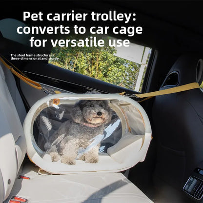 Transparent Folding Pet Trolley Carrier For Travel