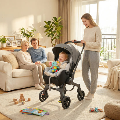 Foldable Baby Stroller with Reversible Seat and High View