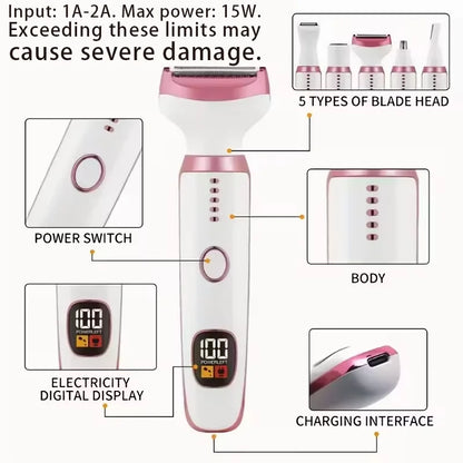 5-in-1 Rechargeable Lady Shaver With LED Display