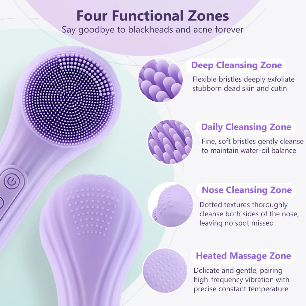 Sonic Silicone Facial Cleansing Brush with Warm Massage