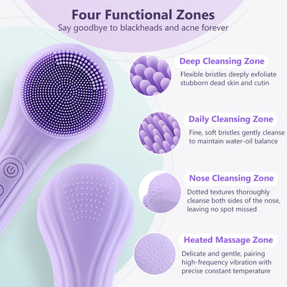 Sonic Silicone Facial Cleansing Brush with Warm Massage